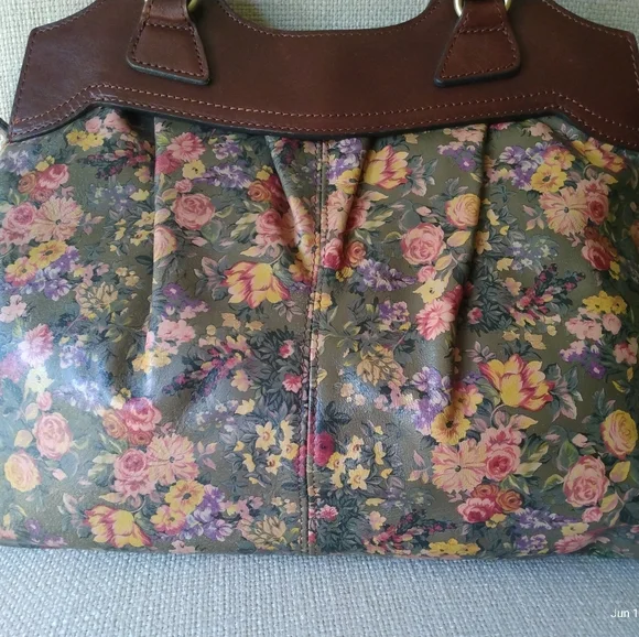 PATRICIA NASH ENGLISH COUNTRY FLORAL LEATHER SATCHEL GUC - Picture 3 of 16